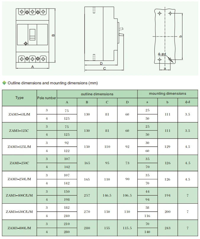 AC400V MCCB 630A 3 Pole